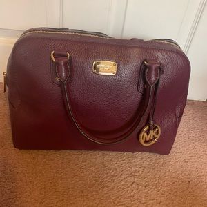 MICHAEL Michael Kors Burgundy Satchel with Gold Details